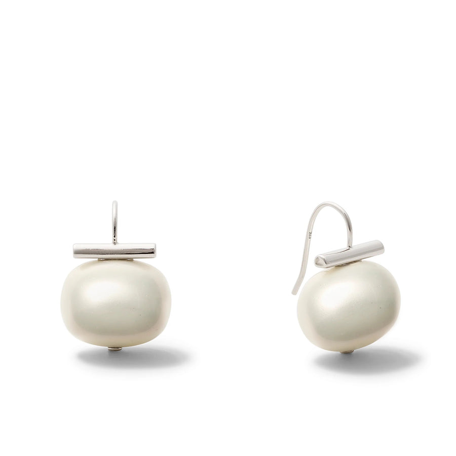 WHITE LARGE PEBBLE EARRING - STERLING SILVER