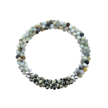 Beaded Gemstone Bracelet: Matte Amazonite, Dalmatian Jasper & Silver