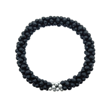 Beaded Gemstone Bracelet: Matte Black Onyx & Silver