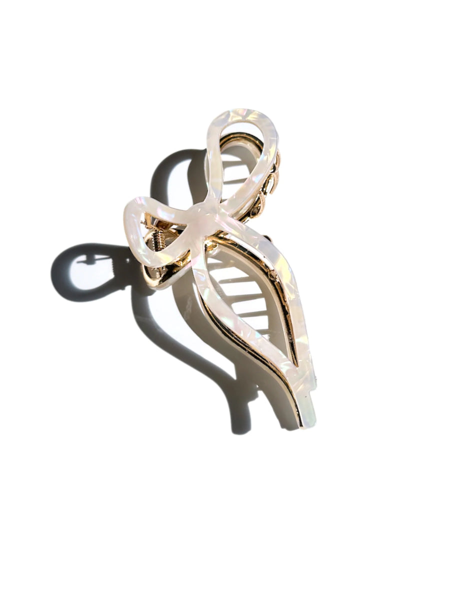 Ballet Bow Acetate Claw Clip - Pearl