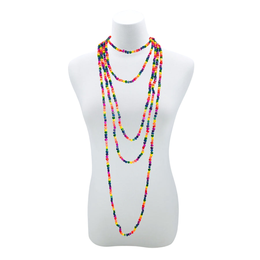 3 STRAND NEXT PASHMINA NECKLACE WOODEN BEADS - RAINBOW MOSAIC