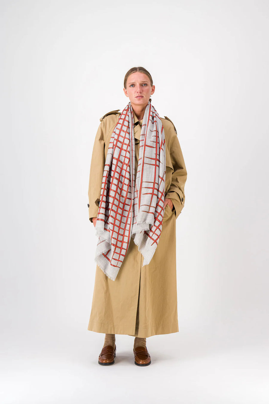 REPRISE WOOL SCARF-RED