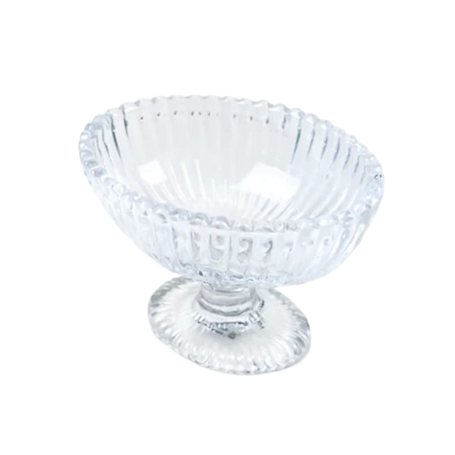 RIBBED FOOTED DESSERT BOWL - CLEAR