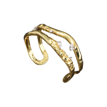 Brut Gold Crystal Thorned Open Cuff Bracelet