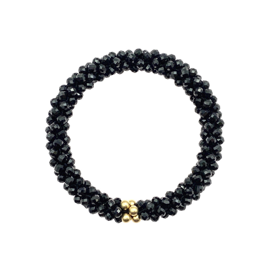 Beaded Gemstone Bracelet: Black Spinel & Gold