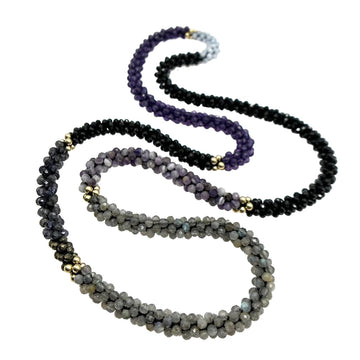 Beaded Gemstone Necklace: Spinel, Labradorite, Amethyst & Gold