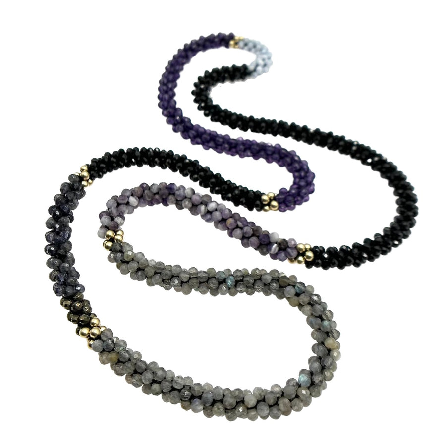 Beaded Gemstone Necklace: Spinel, Labradorite, Amethyst & Gold