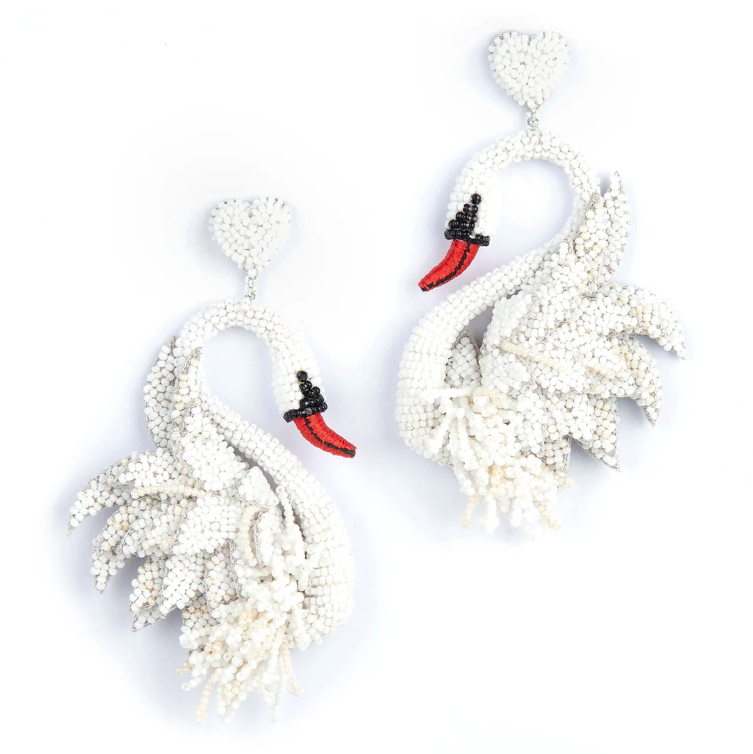 Swan Earrings - White