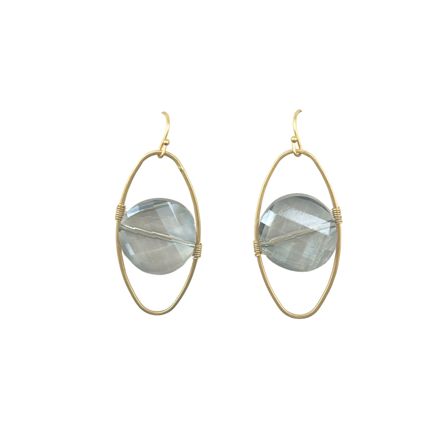 Gray Coin Crystal Matte Gold Oval Earring