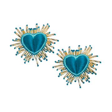 LARGE SILK SPARKLE HEART EARRINGS - TEAL