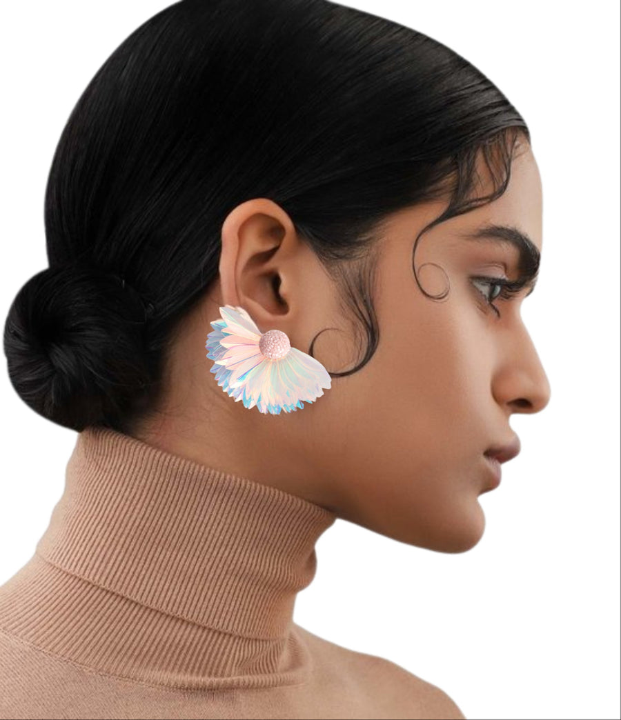 LARGE MARIGOLD EARRINGS- LIGHT PINK