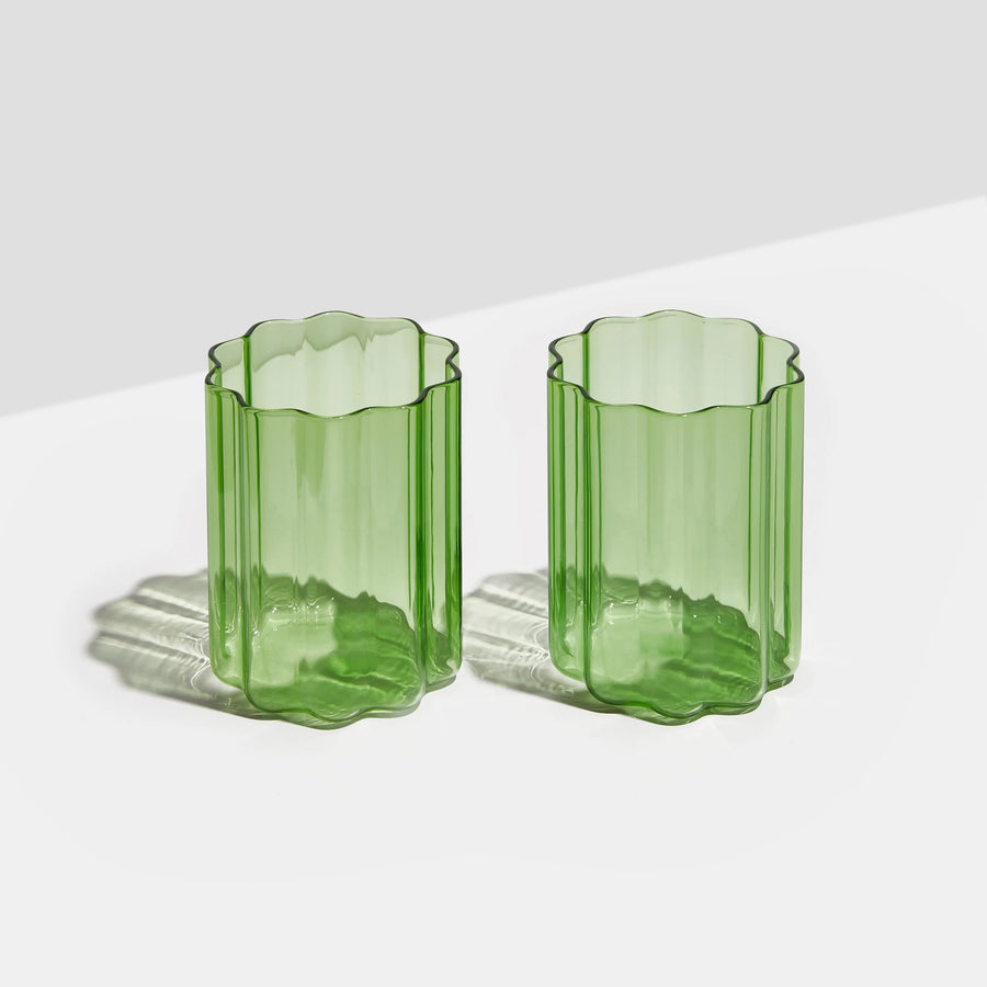 GREEN WAVE GLASSES - SET OF 2