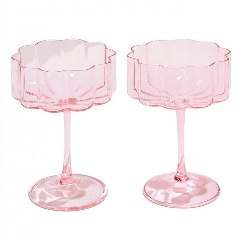 Hot Pink Beveled Coupe Glasses - Set of 2