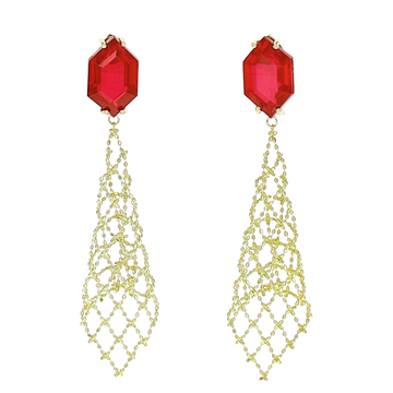 Ruby Red Earrings - Gold