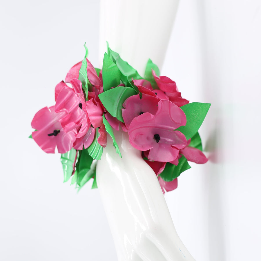 Aqua Poppy with Green Leaf Bracelets- Pink/ Green