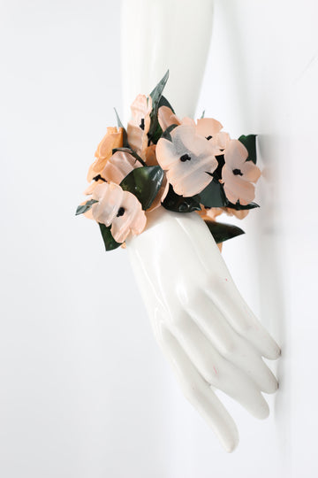 Aqua Poppy with Green Leaf Bracelets- Nude/ Green