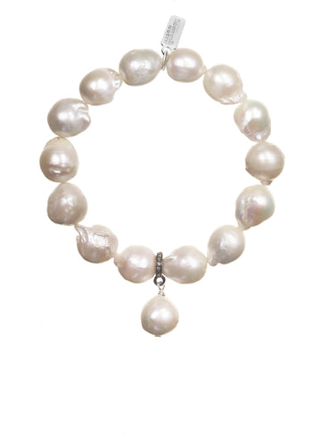 Baroque Pearl Stretch Bracelet With Diamond Ring