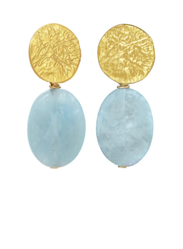 Flat Faceted Oval Aquamarine Earrings with Vermeil Flat Top