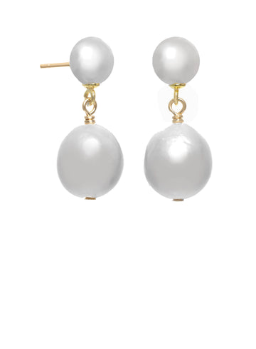 Small White Baroque and Small Pearl Post Earrings - Gold