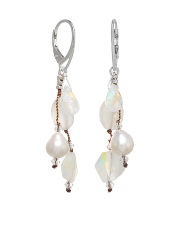 Moonstone, Freshwater Pearl Combination Earring in Sterling Silver