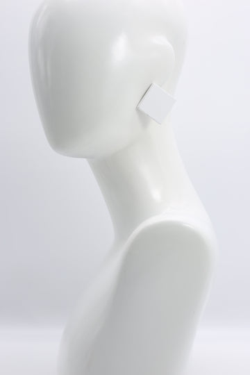 Large Clip-on Square Earrings - White