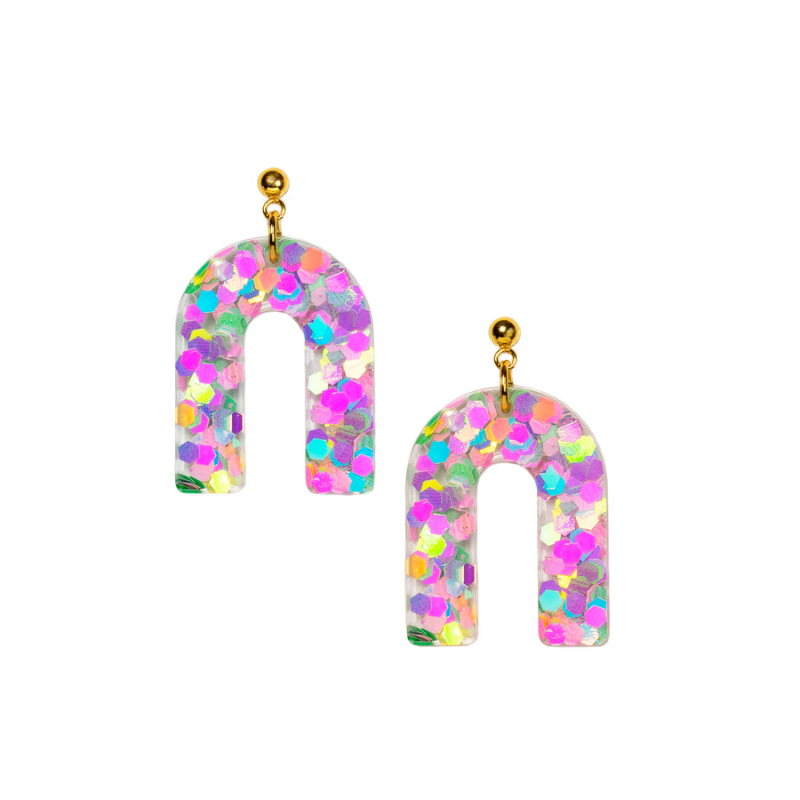 Small Arch Earrings- Pastel Glitter