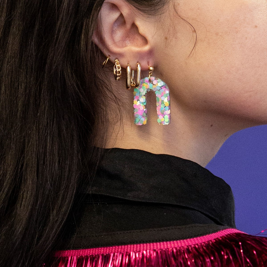 Small Arch Earrings- Pastel Glitter