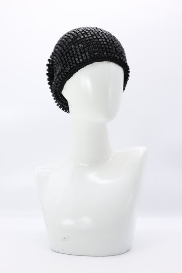 HAND CROCHETED WOODEN BEADS HAT- black