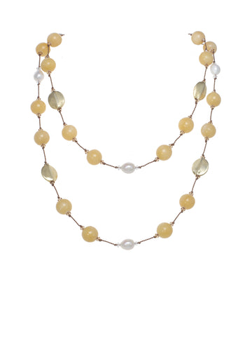 Yellow jade and small baroque pearl necklace