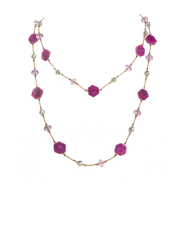 Beaded Sterling Silver Necklace - Ruby, Amethyst, Pyrite (Limited Edition)