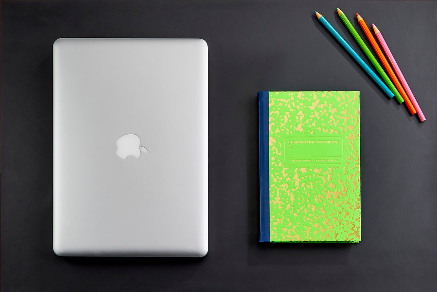 Leather Bound Hardcover Composition Notebook- NEON GREEN