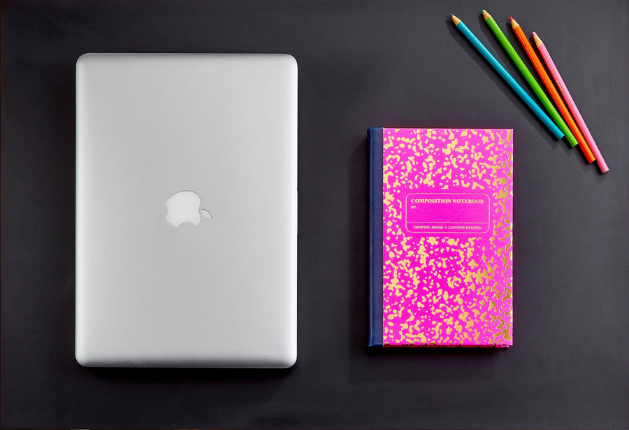 Leather Bound Hardcover Composition Notebook- NEON PINK