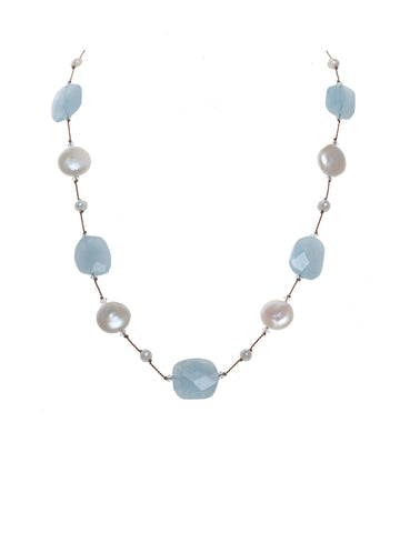Aquamarine and pearl combination necklace