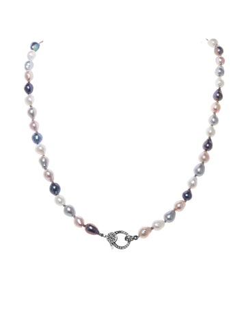Extra small multi-color baroque pearl with diamond clasp necklace