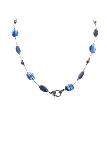 Kyanite combination and pyrite necklace with diamond clasp