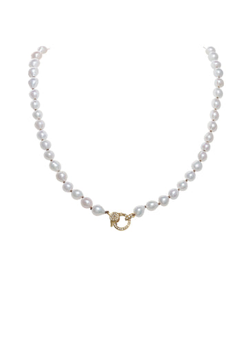 White baroque pearl necklace with diamond clasp