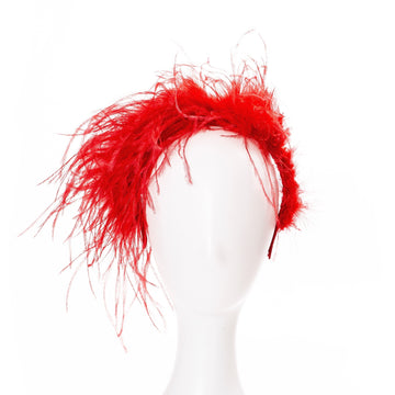 Mari Ostrich Feather Headband- Red