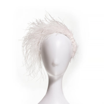 Mari Ostrich Feather Headband- White