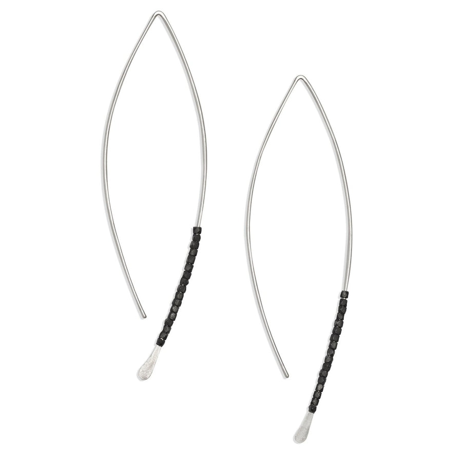 Large Sterling Silver Crescent Earrings with Oxidized Bead